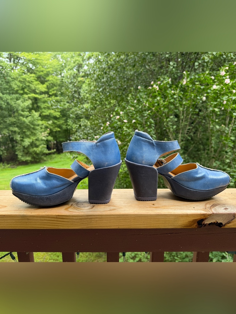 John Fluevog Light Blue Denim Platform Mary Jane Clogs - Picture 6 of 12